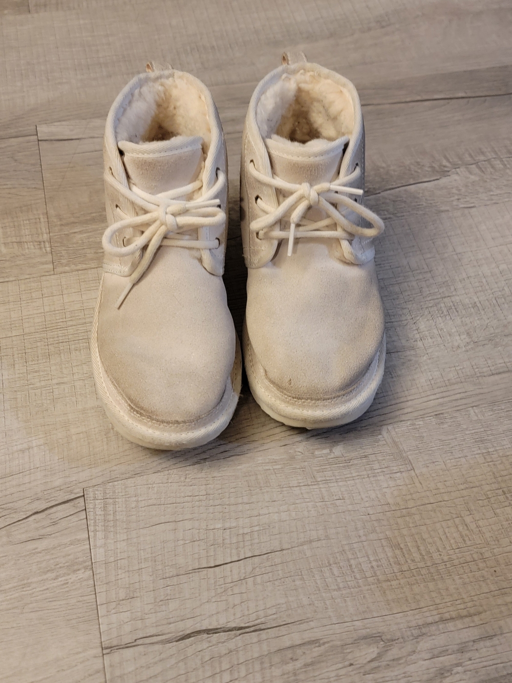 Kids Cream Suede Lace-Up Winter Boots